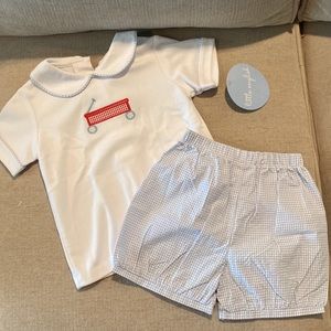 Little English short set - embroidered wagon - new with tags!